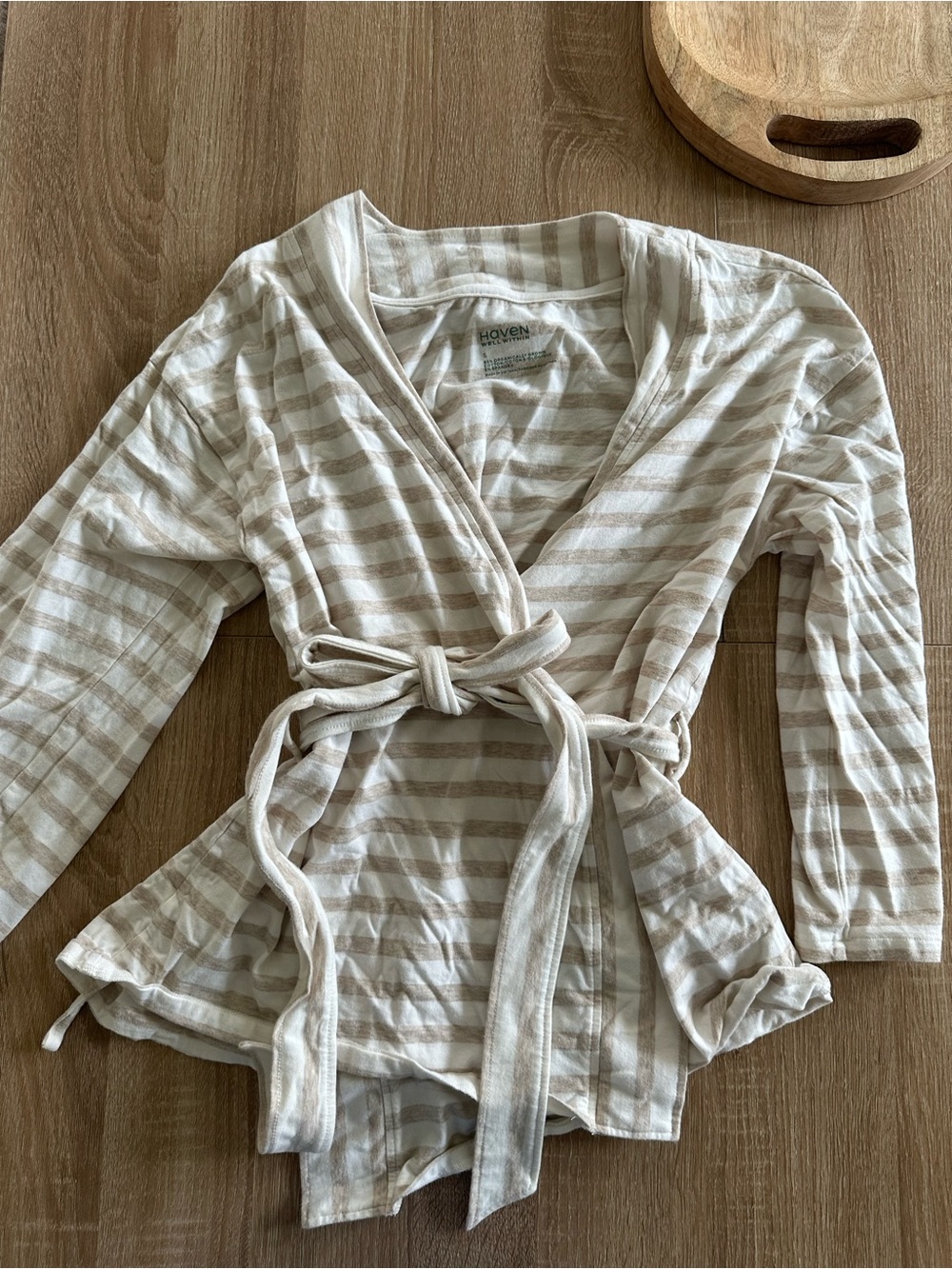 Haven + Shore Beige Stripe Wrap Top with Tie